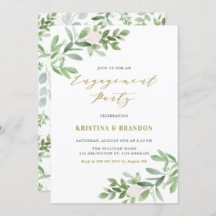 Watercolor Greenery and Flowers Engagement Party Invitation