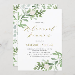 Watercolor Greenery and Flowers Rehearsal Dinner Invitation