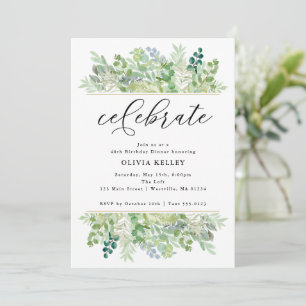 Watercolor Greenery and Foliage Border Celebrate Invitation