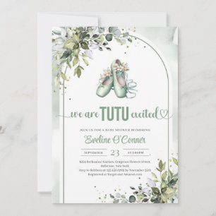 Watercolor greenery and gold ballerina shoes invitation