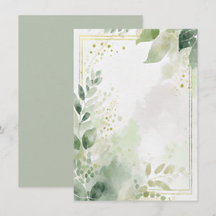 Watercolor greenery and gold blank Wedding Invitation