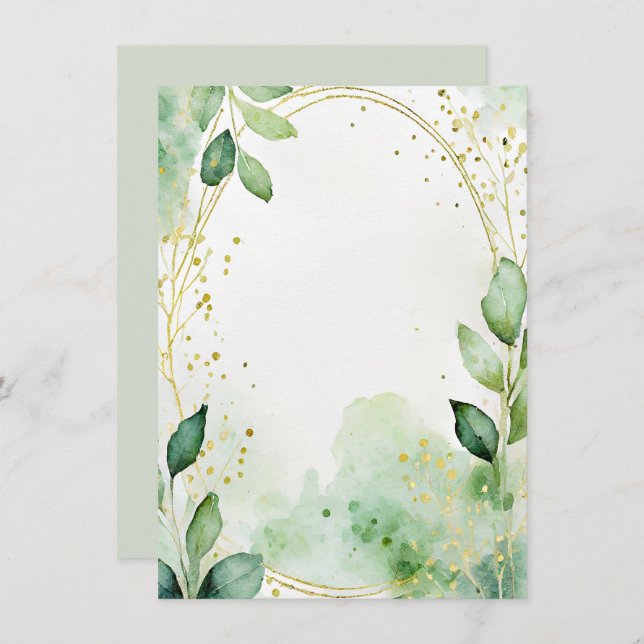 Watercolor greenery and gold blank Wedding Invitation (Front/Back)