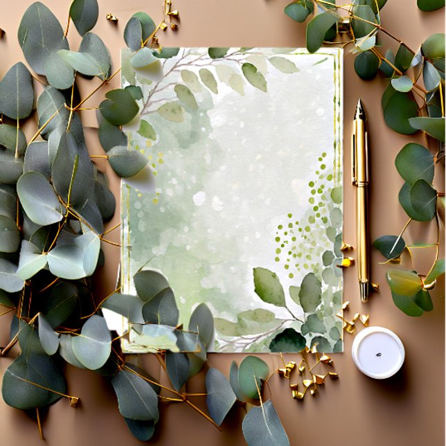 Watercolor greenery and gold blank Wedding Invitation (Creator Uploaded)