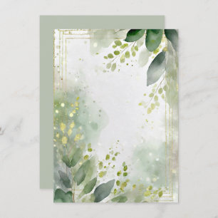 Watercolor greenery and gold blank Wedding Invitation