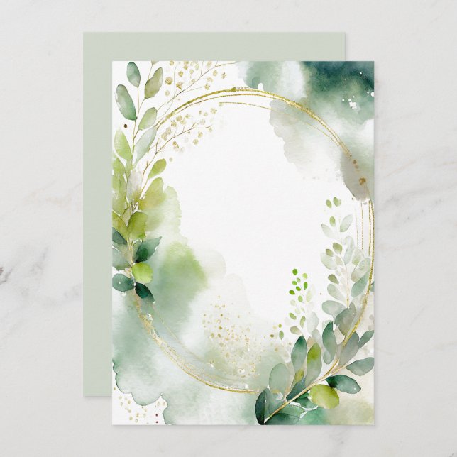 Watercolor greenery and gold blank Wedding Invitation (Front/Back)