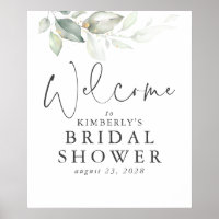 Watercolor Greenery and Gold Leaves Welcome Sign