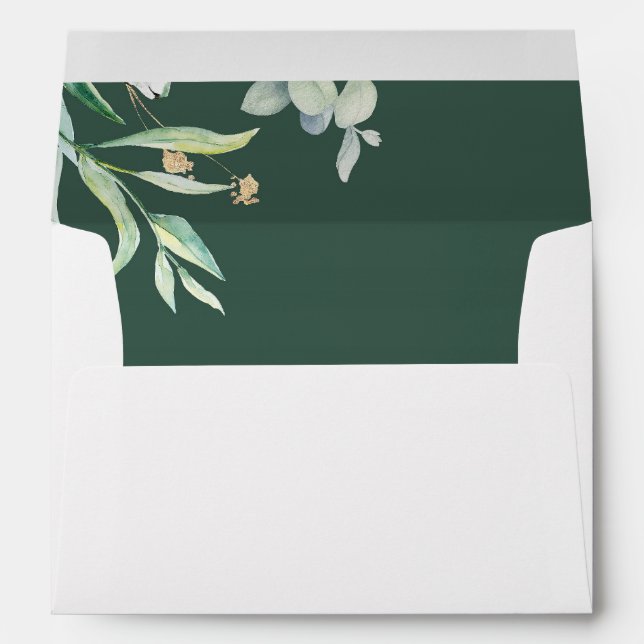 Watercolor Greenery and Gold Wedding Envelopes (Back (Bottom))