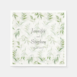Watercolor Greenery and Marble Wedding Napkin