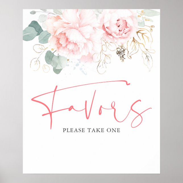 Watercolor Greenery and Pink Flowers Favours Sign (Front)