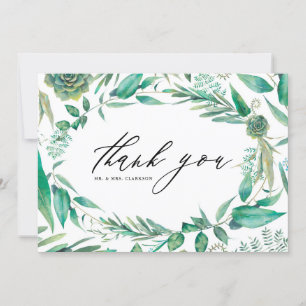 Watercolor Greenery and Succulents Frame Wedding Thank You Card