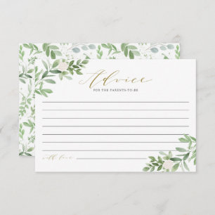 Watercolor Greenery and White Flowers Baby Shower Advice Card