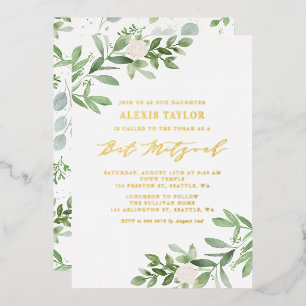 Watercolor Greenery and White Flowers Bat Mitzvah