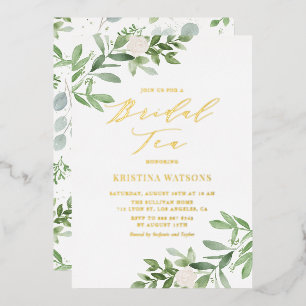 Watercolor Greenery and White Flowers Bridal Tea