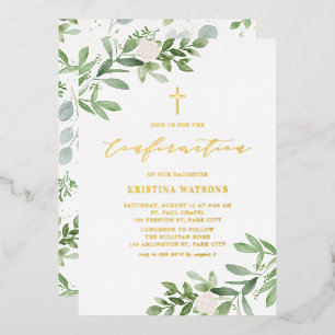Watercolor Greenery and White Flowers Confirmation