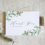 Watercolor Greenery and White Flowers Grey Wedding Thank You Card<br><div class="desc">Send thanks with this greenery thank you flat card. It features watercolor illustrations of foliage and white flowers with grey script. This greenery thank you card is perfect for spring weddings,  graduations,  baby showers,  bridal showers and so much more.</div>