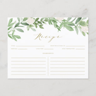 Watercolor Greenery and White Flowers Recipe Card