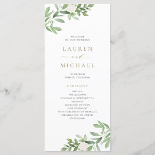 Watercolor Greenery and White Flowers Wedding Program