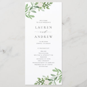 Watercolor Greenery and White Flowers Wedding Program