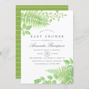 Watercolor Greenery Baby Shower Invitation