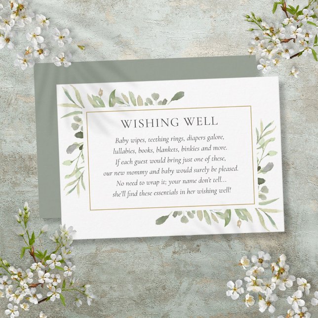 Watercolor Greenery Baby Shower Wishing Well Enclosure Card (Watercolor Greenery Baby Shower Wishing Well Enclosure Card)