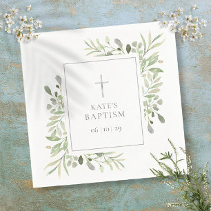 Watercolor Greenery Baptism Christening Napkin