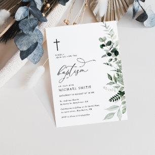 watercolor greenery baptism invitation