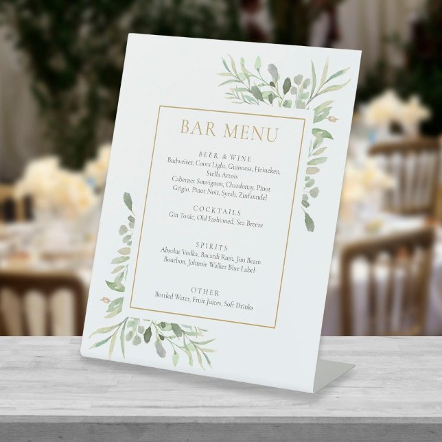 Watercolor Greenery Bar Menu Pedestal Sign (Creator Uploaded)
