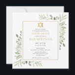 Watercolor Greenery Bar Mitzvah Bat Mitzvah Invitation<br><div class="desc">Featuring delicate watercolor leaves and an elegant gold star of David,  this chic bar or bat mitzvah invitation can be personalised with your special information,  with a silver sage background on the reverse. Designed by Thisisnotme©</div>