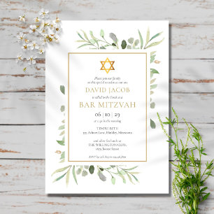 Watercolor Greenery Bar Mitzvah Bat Mitzvah Invitation