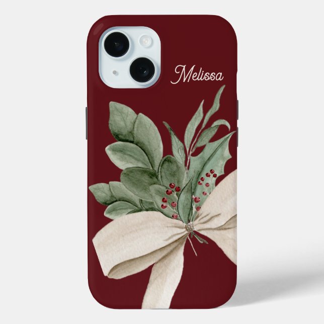 Watercolor Greenery & Berries Personalised Case-Mate iPhone Case (Back)