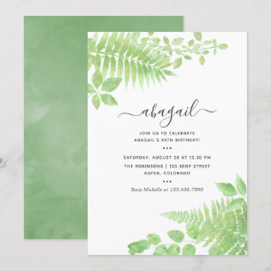 Watercolor Greenery Birthday Invitation