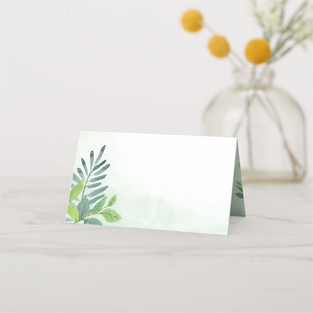 Watercolor Greenery Blank Wedding Place Cards (Front)