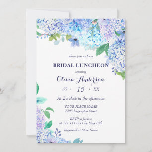 Watercolor Greenery Blue Hydrangea Bridal Luncheon Invitation