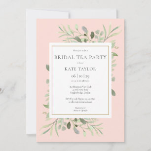 Watercolor Greenery Blush Pink Bridal Tea Party Invitation