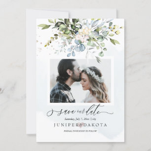 Watercolor Greenery Blush Pink Dusty Blue Invitation