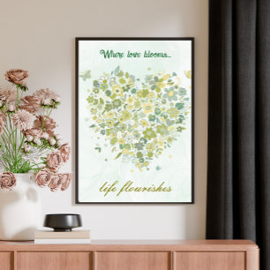Watercolor Greenery Botanical Floral Heart Poster