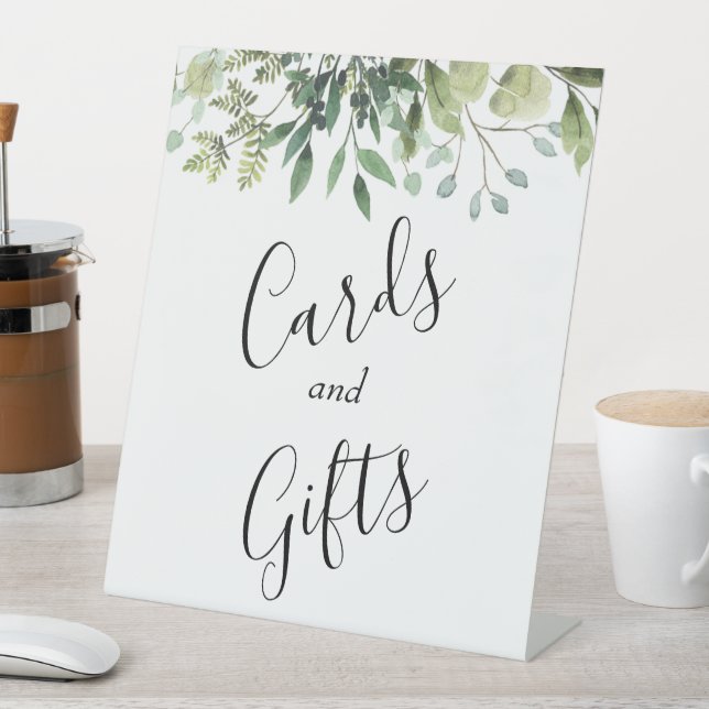 Watercolor Greenery Botanical Wedding Gifts Pedestal Sign (In SItu)