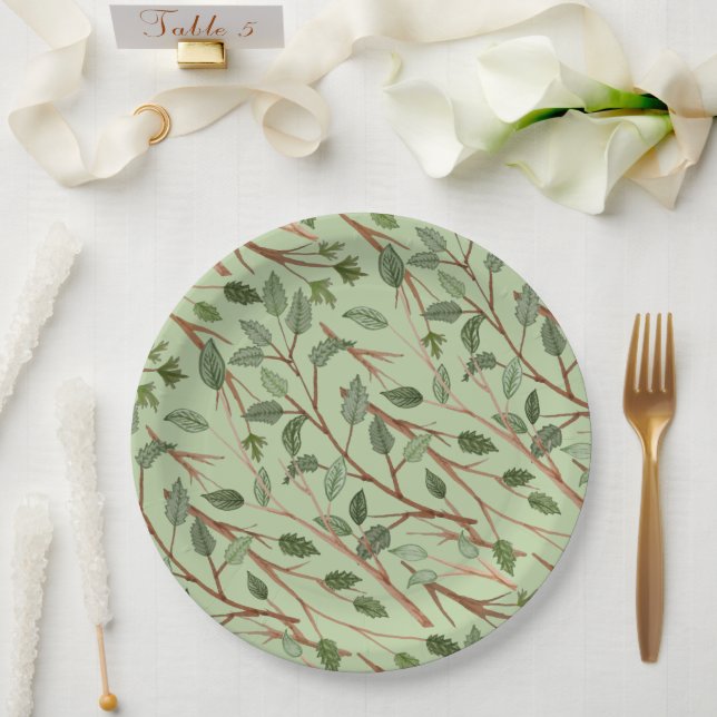 Watercolor Greenery Branches Paper Plate (Wedding)