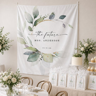 Watercolor Greenery Bridal Mrs Photo Prop Backdrop Tapestry