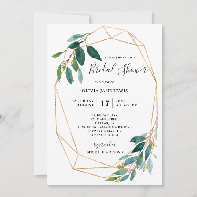 Watercolor Greenery Bridal Shower Invites  (Front)