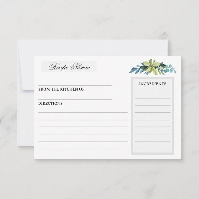 Watercolor greenery bridal shower recipe cards (Back)
