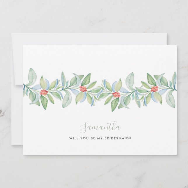 Watercolor Greenery Bridesmaid Proposal Cards (Front)