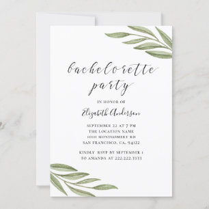 Watercolor greenery calligraphy bachelorette party invitation