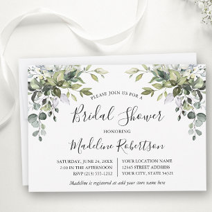 Watercolor Greenery Calligraphy Bridal Shower Invitation
