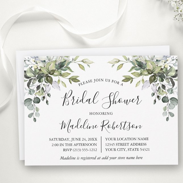 Watercolor Greenery Calligraphy Bridal Shower  Invitation (Customize to change text color or text style.)