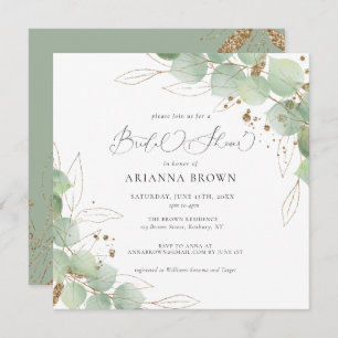 Watercolor Greenery Calligraphy Bridal Shower  Invitation