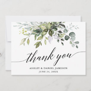 Watercolor Greenery Calligraphy Wedding Thank You Card