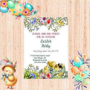 Watercolor Greenery Chicks Floral Easter Party  Invitation