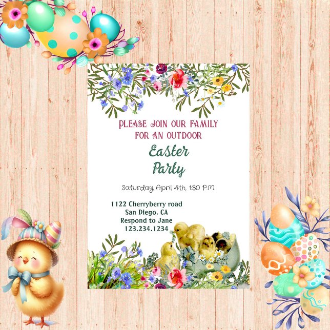 Watercolor Greenery Chicks Floral Easter Party  Invitation (Watercolor Greenery Chicks Floral Easter Party Invitation)
