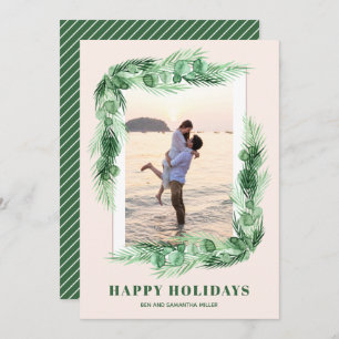 Watercolor Greenery Christmas Photo Holiday Card